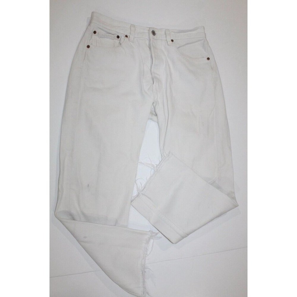 Vintage 90s Levis 501 USA Jeans 80s White Bleach Wash Worn Fray Raw Hem 32 x 27 - Picture 5 of 9